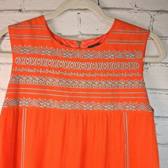 THML ANTHROPOLOGIE ORANGE SHIFT DRESS WITH GRAY INTRICATE EMBROIDERY SIZE SMALL - Picture 4 of 7